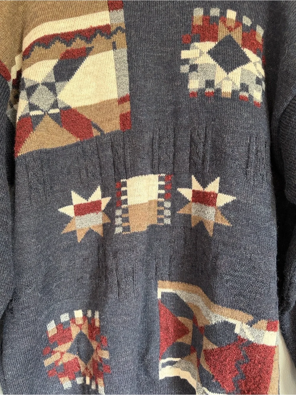 Vintage 90s Geometric Patchwork Crewneck Grandpa Sweater XL